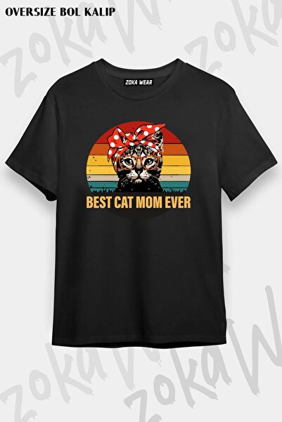 ZOKAWEAR تيشيرت مطبوع بتصميم Best Cat Mom Ever للجنسين مقاس كبير