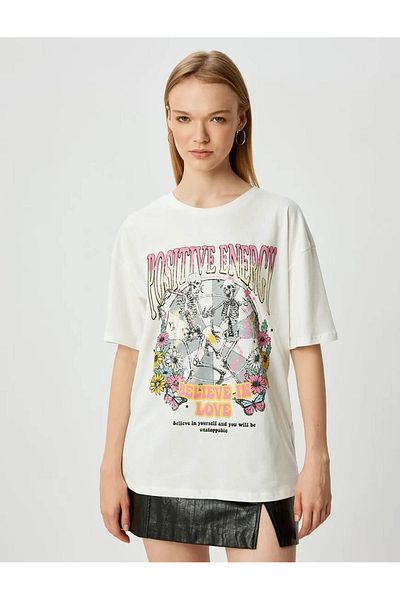 Koton Βαμβακερό μπλουζάκι Crew Neck Oversize - εμπριμέ