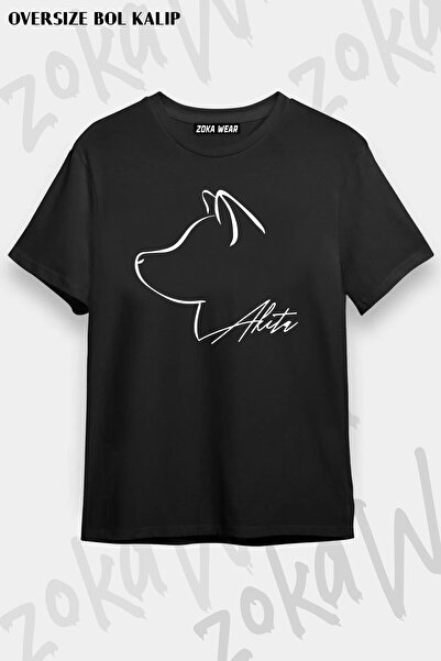 ZOKAWEAR Tricou unisex oversize Akita câini în profil cu imprimeu