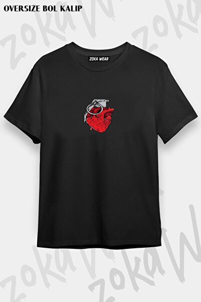 ZOKAWEAR Unisex Oversize Mold Heart Bomb Design Printed Tshirt