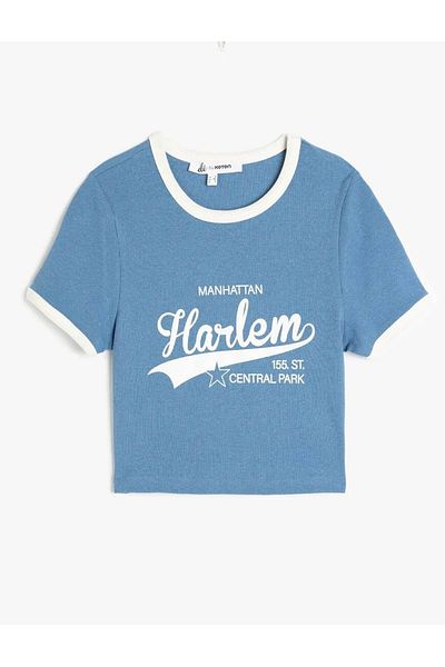 Koton Short Sleeve Crew Neck Navy Blue Women's T-Shirt 5Sal10081Ik