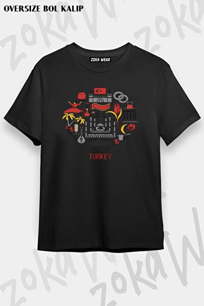 ZOKAWEAR تيشيرت مطبوع بتصميم تركي كبير الحجم للجنسين