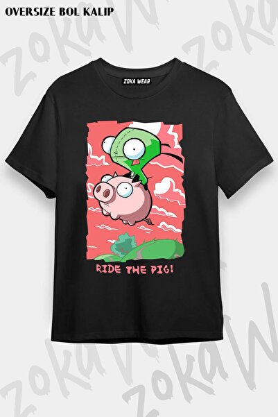 ZOKAWEAR Tricou imprimat unisex oversize Fit Invader Zim Gir Robot Design