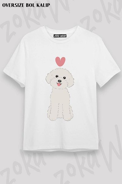 ZOKAWEAR Tricou cu imprimeu unisex oversize LOVE White Toy Poodle Design