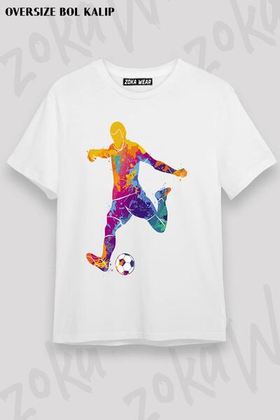 ZOKAWEAR Tricou unisex oversize cu imprimeu cu design de fotbal