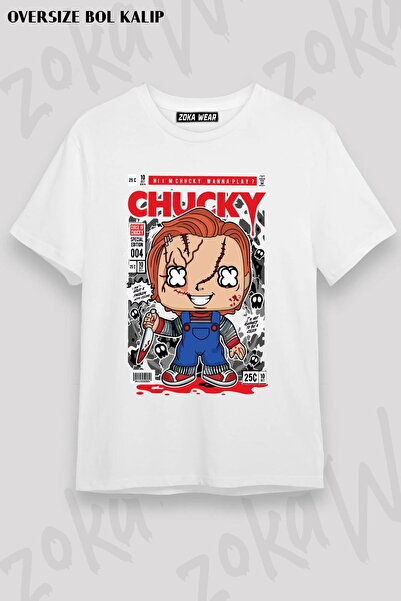 ZOKAWEAR Tricou unisex oversize cu imprimeu Chucky cu design special