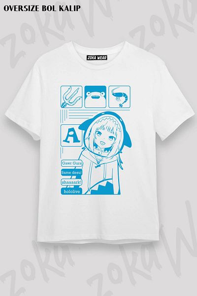 ZOKAWEAR Tricou unisex oversize Gawr Gura Hololive cu imprimeu englezesc