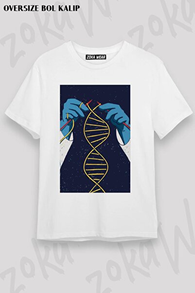 ZOKAWEAR Tricou imprimat unisex oversize cu design tricotat învelit ADN