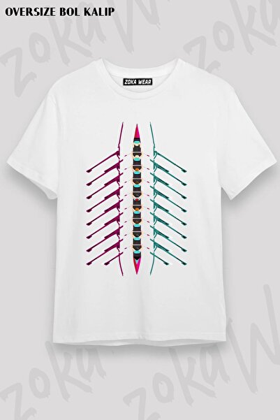 ZOKAWEAR Tricou imprimat unisex oversize pentru canotaj cu vâsle