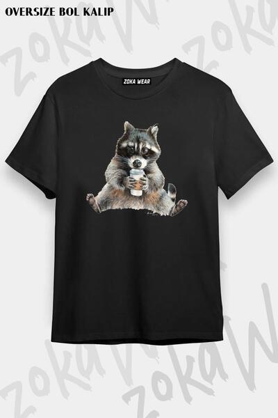 ZOKAWEAR Унисекс тениска с овърсайз шарка и щампа с дизайн на миеща мечка