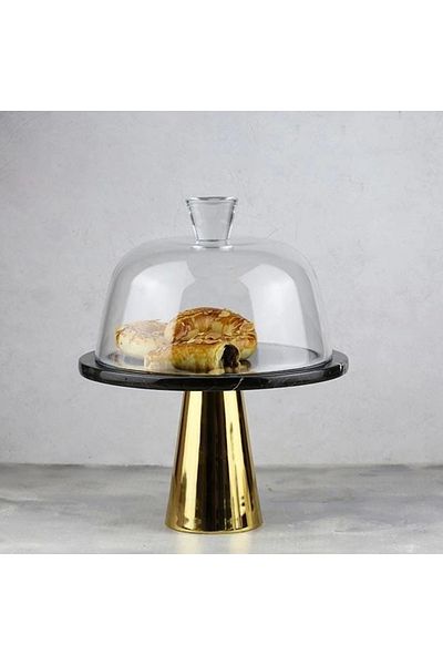 Akayev Marble 25 cm Gold Conical Leg Black Glass Jar