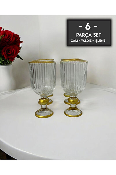 gkzglass home dekor New Year Darin Cam Yaldızlı Kahve Yanı Su Bardağı Su Takımı Seti 6 Kişilik