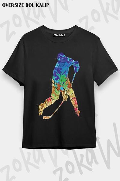 ZOKAWEAR Унисекс тениска с голям размер за хокей на лед с щампа на хокей на лед