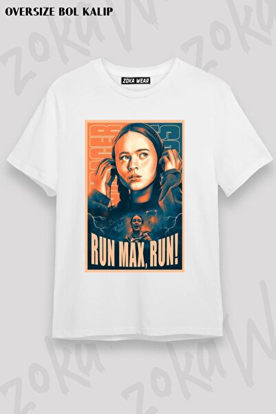 ZOKAWEAR Unisex Oversize Fit Run Max, Run! Tricou imprimat cu design Stranger...