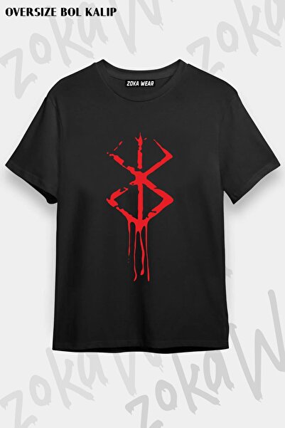 ZOKAWEAR Tricou imprimat unisex oversize Berserk Cursed Symbol Anime Design