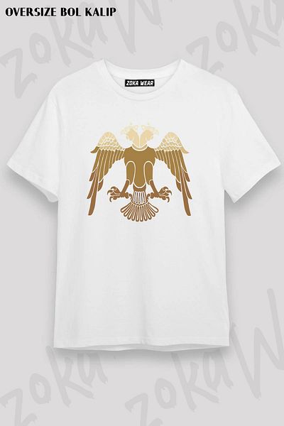 ZOKAWEAR Tricou imprimat unisex oversize cu design anatolian selgiuc cu vultur cu două capete