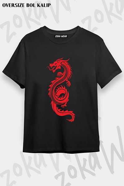 ZOKAWEAR Tricou unisex oversize cu imprimeu Dragon v5 Design