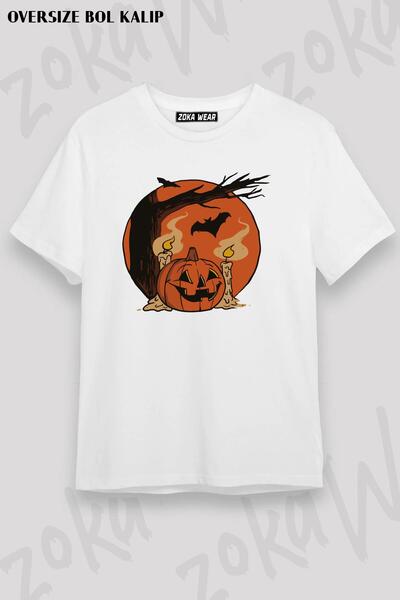 ZOKAWEAR Tricou unisex oversize vintage cu scenă de dovleac cu imprimeu de Ha...