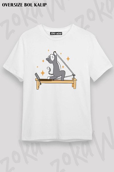 ZOKAWEAR Tricou unisex oversize Fit Reformer Pilates Fitness Cat Design imprimat