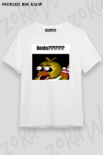 ZOKAWEAR Tricou imprimat unisex oversize Fnaf Chica Boobs Breast Design