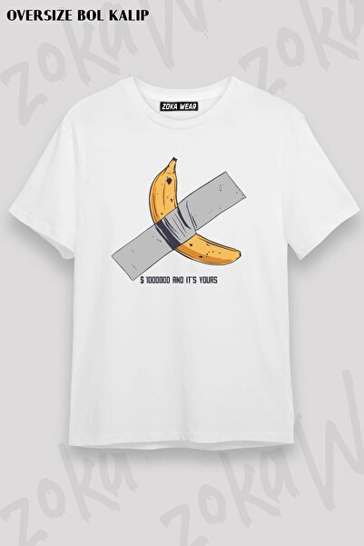 ZOKAWEAR تي شيرت مطبوع عليه شريط جداري كبير الحجم للجنسين باللون الرمادي بتصم...