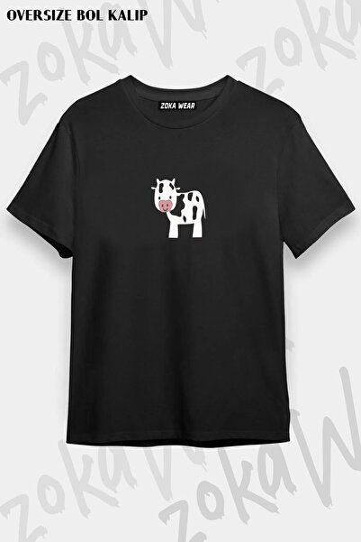 ZOKAWEAR Μπλουζάκι με στάμπα Unisex Oversize Animal Cow Illustrated Design