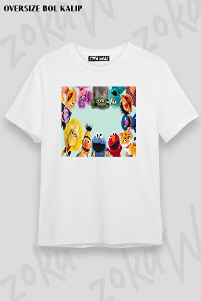 ZOKAWEAR Унисекс тениска с овърсайз мотив и щампа „Улица Сезам“