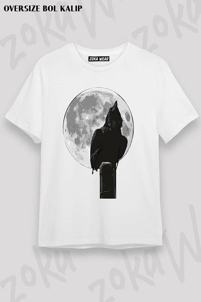ZOKAWEAR Μπλουζάκι με στάμπα Unisex Oversize Mold Crow Moon Design