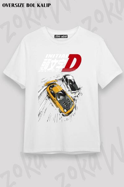 ZOKAWEAR Unisex Oversize kroj Mold Initial D Mountain Drift Design Štampano m...