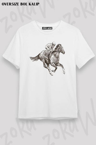 ZOKAWEAR Tricou unisex oversize cu imprimeu pentru curse de cai v2