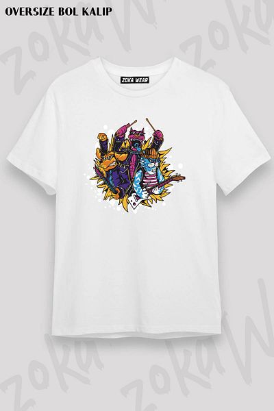 ZOKAWEAR Μπλουζάκι με στάμπα Unisex Oversize Rock And Roll Dog Cat Design