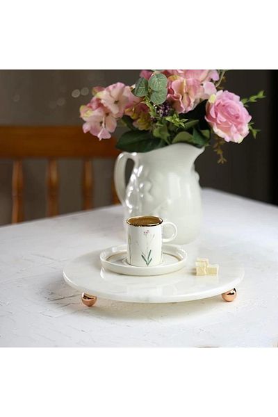 Akayev Marble White 19 cm Rose Gold Bead Legs Coffee Presentation Holder - Oil and Jewelry Stand
