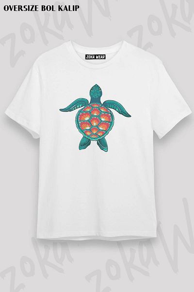 ZOKAWEAR Tricou unisex oversize cu imprimeu cu design cu mandala țestoasă