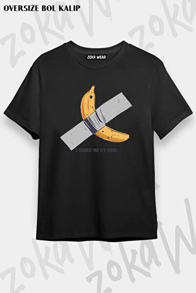 ZOKAWEAR تي شيرت مطبوع عليه شريط جداري كبير الحجم للجنسين باللون الرمادي بتصم...