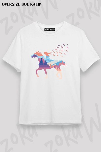 ZOKAWEAR Μπλουζάκι με στάμπα Unisex Oversize 'A Girl Free As Horses And Birds'