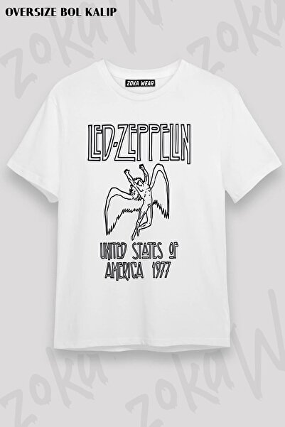 ZOKAWEAR Tricou unisex oversize cu sigla Led Zeppelin imprimat