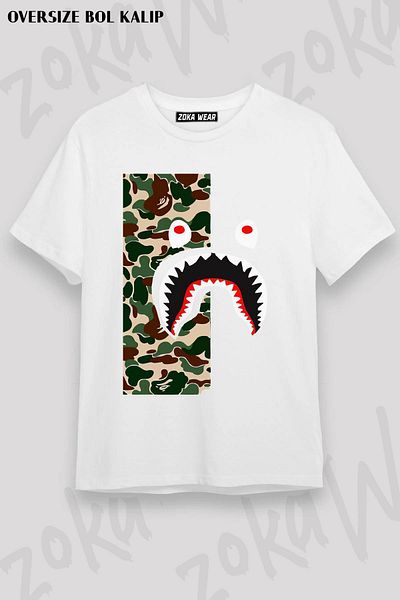 ZOKAWEAR Tricou unisex oversize cu imprimeu Soldier Bape Shark Design
