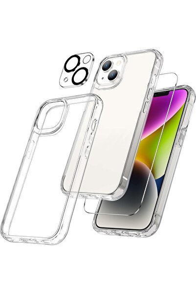 Evax (ŞEF+CAM+LENS) iPhone 14 Uyumlu 1 Şeffaf Kılıf + 1 Ekran Koruyucu + 1 Ka...