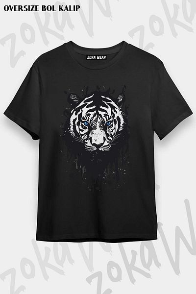 ZOKAWEAR Tricou unisex oversize cu imprimeu cu design de tigru cu un singur ochi