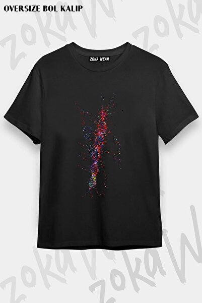 ZOKAWEAR Unisex Oversize Mold Dna Molecule, Έγχρωμο μπλουζάκι με σχέδιο μόριο