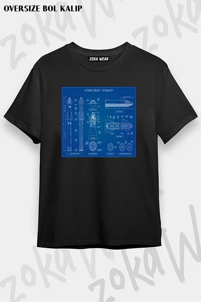 ZOKAWEAR Μπλουζάκι με στάμπα Unisex Oversize Spacex Super Heavy Design
