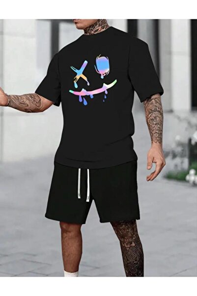 caddekombin Cusătură confortabilă - Set de tricou și top negru cu imprimeu Ko...