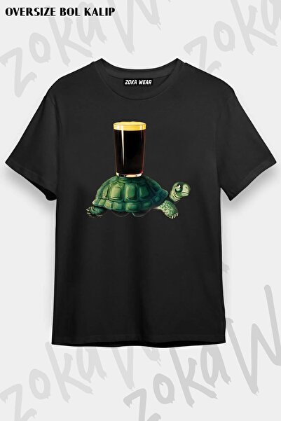 ZOKAWEAR Tricou unisex oversize cu imprimeu Guinness Turtle Design