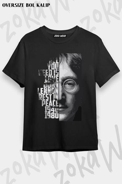 ZOKAWEAR تي شيرت مطبوع بتصميم البيتلز جون لينون كبير الحجم للجنسين