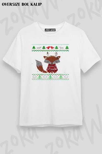 ZOKAWEAR Μπλουζάκι με στάμπα Unisex Oversize Πρωτοχρονιάτικο Fox Fox Design