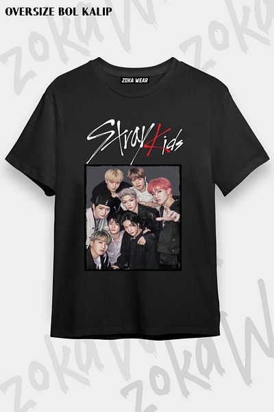 ZOKAWEAR Tricou unisex oversize cu bandă Stray Kids Design imprimat