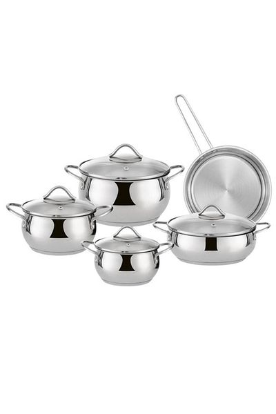 Cady One Turkish stainless steel cooking pot set, 9 pieces, of high quality and non-stick