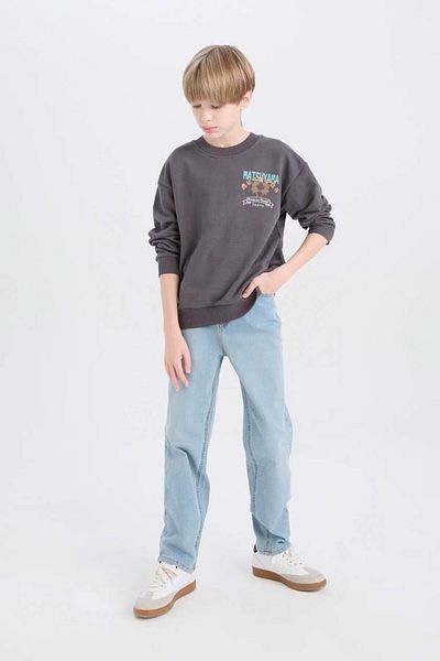 DeFacto Boys Oversize Wide Fit Crew Neck Back Printed Sweatshirt D8497A825Sp