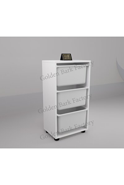 Golden Bark Wooden wardrobe with 3 white plastic drawers