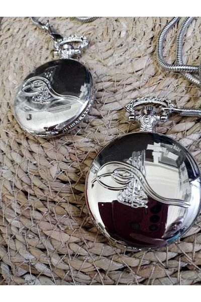 Brality Chain Watch (Fatih Sultan Mehmet Tughra Signature Pattern) (Silver Color) (36 cm Chain) 0053